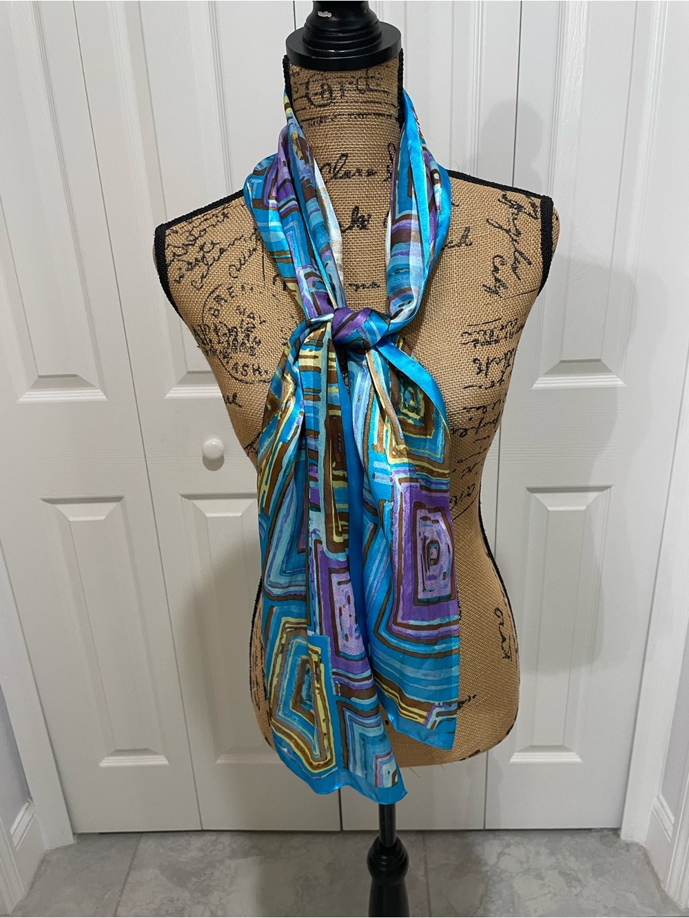 Bright Blue & Purple Geometric Satin Scarf
